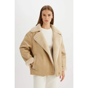 Relax Fit Süet Mont Kruvaze Yaka Düğmeli Mevsimlik Pelüş Astarlı C6655AX24WN