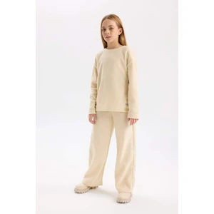 Kız Çocuk Pijama Takımı Polar Bisiklet Yaka Uzun Kollu Basic Düz Üst Uzun Alt D7745A824WN