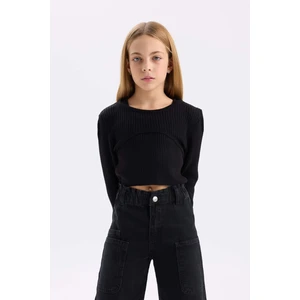 Kız Çocuk Fitted Bisiklet Yaka Triko Siyah Kazak D1393A824WN