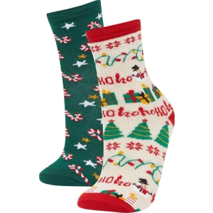 Erkek Çocuk Yılbaşı Temalı 2'li Pamuklu Uzun Çorap E2769A8NS