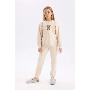 Kız Çocuk Pijama Takımı Baskılı Bisiklet Yaka Uzun Kollu Üst Beli Lastikli Alt D9369A824WN