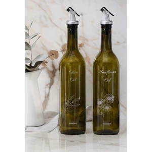 Yağdanlık Çiçek Baskılı Cam Zeytinyağı ve Ayçiçek Yağı Şişesi Damlatmaz Yağlık 2'li Set 750ML