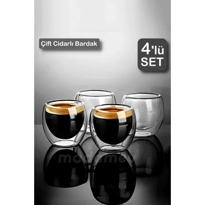 4’lü Çift Cidarlı Bardak Isıya Dayanıklı Espresso Kahve Sunum Bardağı Viski Cam Kupa Bardağı 200ML