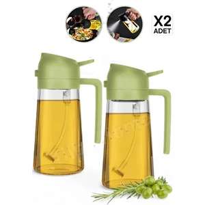 2 Adet Çift Fonksiyonlu Yağdanlık 450ML Zeytinyağı Sıvıyağ Cam Şişe Sprey Airfryer Yağlık Sirkelik