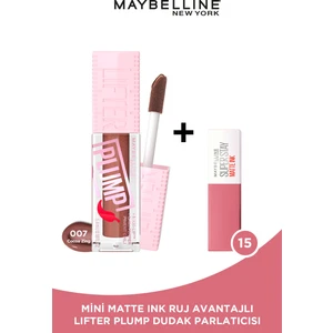 Maybelline New York Lifter Plump Dudak Parlatıcısı- 007 Cocoa Zing + Mini Matte Ink Likit Mat Ruj - 15 Lover