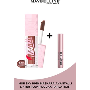 Maybelline New York Lifter Plump Dudak Parlatıcısı- 007 Cocoa Zing + Sky High Mini Maskara