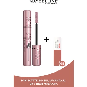 Maybelline New York Lash Sensational Sky High Maskara + Mini Matte Ink Likit Mat Ruj - 65 Seductress