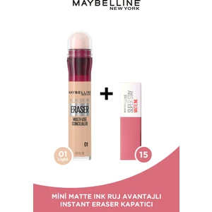 Maybelline New York Instant Anti Age Eraser Kapatıcı - 01 Light + Mini Matte Ink Likit Mat Ruj - 15 Lover