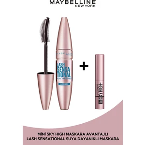 Maybelline New York Lash Sensational Yelpaze Etkili Suya Dayanıklı Siyah Maskara + Sky High Mini Maskara