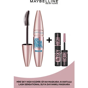 Maybelline New York Lash Sensational Yelpaze Etkili Suya Dayanıklı Siyah Maskara + Sky High Cosmic Mini Maskara