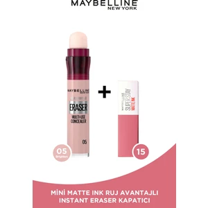 Maybelline New York Instant Anti Age Eraser Kapatıcı- 05 Brighten + Mini Matte Ink Likit Mat Ruj - 15 Lover