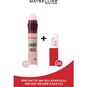 Maybelline New York Instant Anti Age Eraser Kapatıcı- 05 Brighten + Mini Matte Ink Likit Mat Ruj - 20 Pioneer