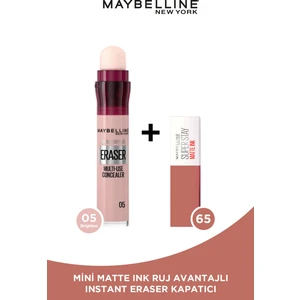 Maybelline New York Instant Anti Age Eraser Kapatıcı- 05 Brighten + Mini Matte Ink Likit Mat Ruj - 65 Seductress