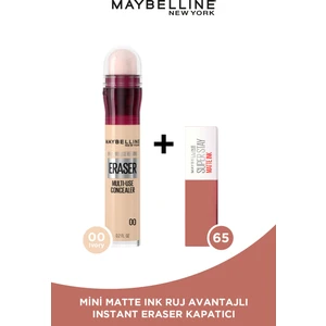 Maybelline New York Instant Anti Age Eraser Kapatıcı - 00 Ivory + Mini Matte Ink Likit Mat Ruj - 65 Seductress