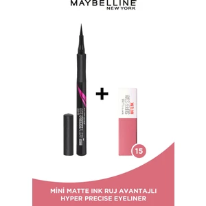 Maybelline New York Hyper Precise All Day Eyeliner - 701 Matte Onyx - Mat Siyah + Mini Matte Ink Likit Mat Ruj - 15 Lover