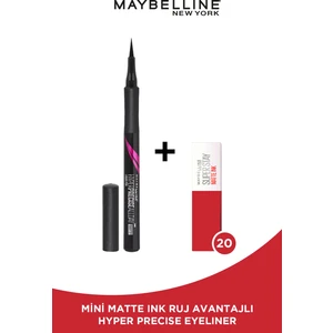 Maybelline New York Hyper Precise All Day Eyeliner - 701 Matte Onyx - Mat Siyah + Mini Matte Ink Likit Mat Ruj - 20 Pioneer