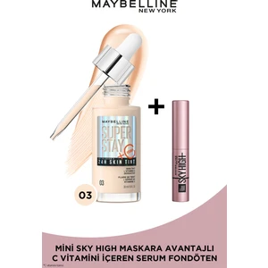 Maybelline New York Super Stay Skin Tint Fondöten - 03 + Sky High Mini Maskara