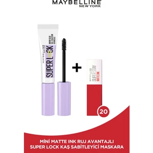 Maybelline New York Super Lock Brow Glue Kaş Sabitleyici Maskara + Mini Matte Ink Likit Mat Ruj - 20 Pioneer