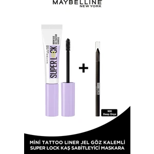 Maybelline New York Super Lock Brow Glue Kaş Sabitleyici Maskara + Tat Liner Gel Pencil Göz Kalemi Mini