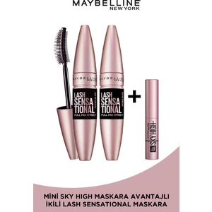 Maybelline New York 2'Li Lash Sensational Yelpaze Etkili Intense Black Maskara - Ekstra Siyah + Sky High Mini Maskara