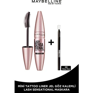 Maybelline New York Lash Sensational Yelpaze Etkili Siyah Maskara + Tat Liner Gel Pencil Göz Kalemi Mini