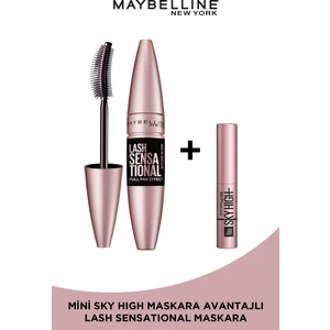 Maybelline New York Lash Sensational Yelpaze Etkili Intense Black Maskara - Ekstra Siyah + Sky High Mini Maskara
