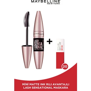 Maybelline New York Lash Sensational Yelpaze Etkili Intense Black Maskara - Ekstra Siyah + Mini Matte Ink Likit Mat Ruj - 20 Pioneer