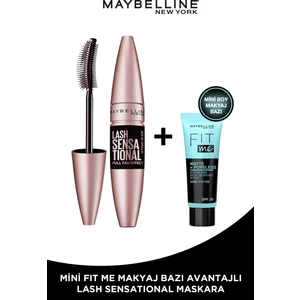 Maybelline New York Lash Sensational Yelpaze Etkili Intense Black Maskara - Ekstra Siyah + Fit Me Primer Matte Mini