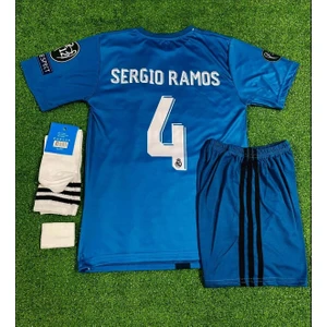 Real Madrid 2017/18 Sergio Ramos Turkuaz Çocuk Forması 4'lü Set