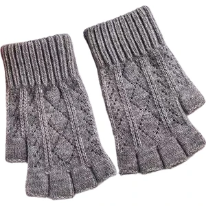 Black Bear Superman Örme Eldiven Kadın Sıcak Sonbahar ve Kış Yün Yarım Parmak Düz Renk Parmaksız Eldiven (Yurt Dışından)