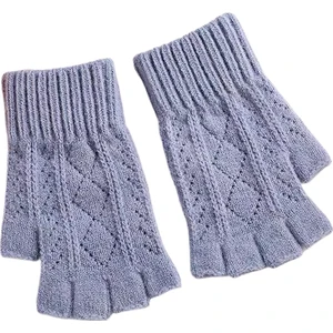 Black Bear Superman Örme Eldiven Kadın Sıcak Sonbahar ve Kış Yün Yarım Parmak Düz Renk Parmaksız Eldiven (Yurt Dışından)