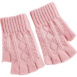 Black Bear Superman Örme Eldiven Kadın Sıcak Sonbahar ve Kış Yün Yarım Parmak Düz Renk Parmaksız Eldiven (Yurt Dışından)