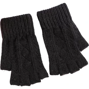 Black Bear Superman Örme Eldiven Kadın Sıcak Sonbahar ve Kış Yün Yarım Parmak Düz Renk Parmaksız Eldiven (Yurt Dışından)