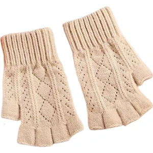Black Bear Superman Örme Eldiven Kadın Sıcak Sonbahar ve Kış Yün Yarım Parmak Düz Renk Parmaksız Eldiven (Yurt Dışından)