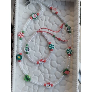 Amabel Jewelerys Yılbaşı Figürlü Beyaz Kumboncuk Çocuk Bileklik Kolye