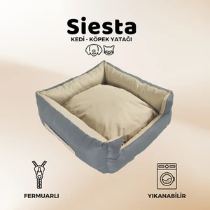 Yuvi Kedi Yatağı ve Köpek Yatağı Tüy Tutmaz Kumaş, Su Itici Kumaş  ,Fermuarlı 55X60X23 Antrasit Bej