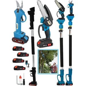 Germany 2400 Wf Blue 4 Adet Akülü Super Bağ Makası+Dal Budama+2.7 mt Teleskop Hediye Brushles Motor