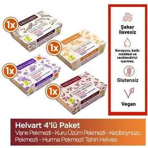 Keçiboynuzu Pekmezli Tahin Helvası, Vişne Pekmezli Tahin Hevlası, Kuru Üzüm Pekmezli Tahin Helvası, Hurma Pekmezli Tahin Helvası Şeker Ilavesiz, Glutensiz, Vegan 175 gr X4
