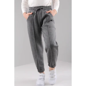 Lastikli Içi Polarlı Cepli Rahat Unisex Çocuk Eşofman Altı Antrasit