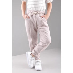 Lastikli Içi Polarlı Cepli Rahat Unisex Çocuk Eşofman Altı Bej