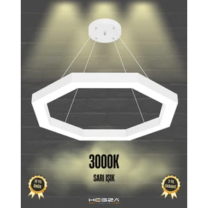 Octagon (Beyaz Kasa, Sarı Işık) Ledli Modern Sarkıt Linear LED Avize Salon Mutfak Oturma Odası Yatak Odası Antre Hol LED