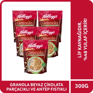 Granola Beyaz Çikolata Parçacıklı ve Antep Fıstıklı 300 G x5 Adet, %46 Yulaf Ezmesi,Lif Kaynağı Kahvaltılık Gevrek
