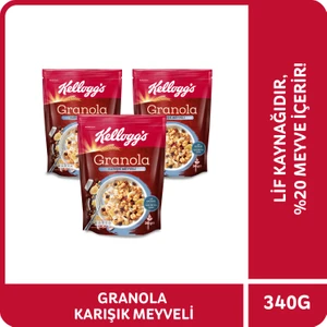 Granola Karışık Meyveli 340 G x3 Adet,%45 Yulaf Ezmesi,%20 Kurutulmuş Meyve , Lif Kaynağı Kahvaltılık Gevrek