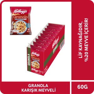 Granola Karışık Meyveli 60 G x10 Adet, %42 Yulaf Ezmesi,%20 Kurutulmuş Meyve, Lif Kaynağı Kahvaltılık Gevrek