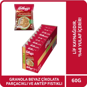 Granola Beyaz Çikolata Parçacıklı ve Antep Fıstıklı 60G x10 Adet, 46% Yulaf İçerir, Lif Kaynağı Kahvaltılık Gevrek
