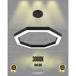 Octagon (Siyah Kasa, Sarı Işık) Ledli Modern Sarkıt Linear LED Avize Salon Mutfak Oturma Odası Yatak Odası Antre Hol LED