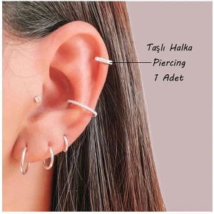 Zirkon Taşlı Halka Piercing Tragus Helix Forward Helix Silver Renkli Halka Piercing