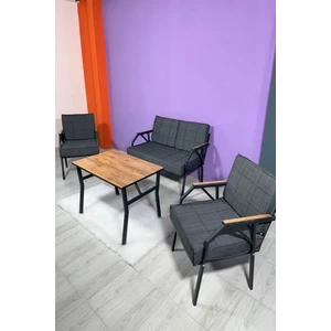 UFUK HOME Aşkın 211 Masalı Antrasit Fermuarlı Bahçe Balkon Takımı, Cafe, Salon - Metal Kanepe Koltuk Takımı