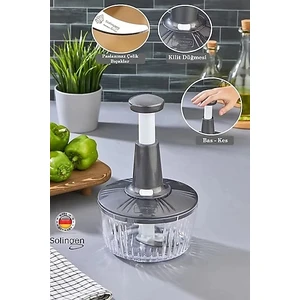 3'lü Paslanmaz Çelik Bıçaklı Basmalı El Rondosu Bas Kes Manuel Sebze Meyve Doğrayıcı Robot