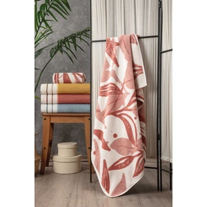 Kiremit Renk Yaprak Desenli Banyo Havlusu - Yüksek Su Emici & Yumuşak - İpliği Boyalı - 90X150 cm - %100 Pamuk